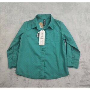 TWO 2 FLY Kids Boys Girls Teal Geometric Button Up Long Sleeve Shirt Size 2T